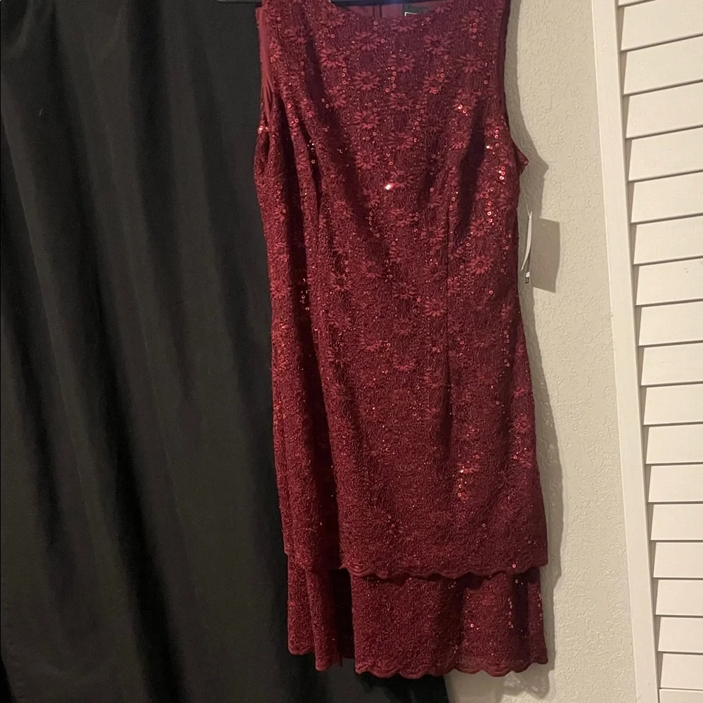Alex Evenings Burgundy Sequin Lace Mini Dress - Picture 1 of 9